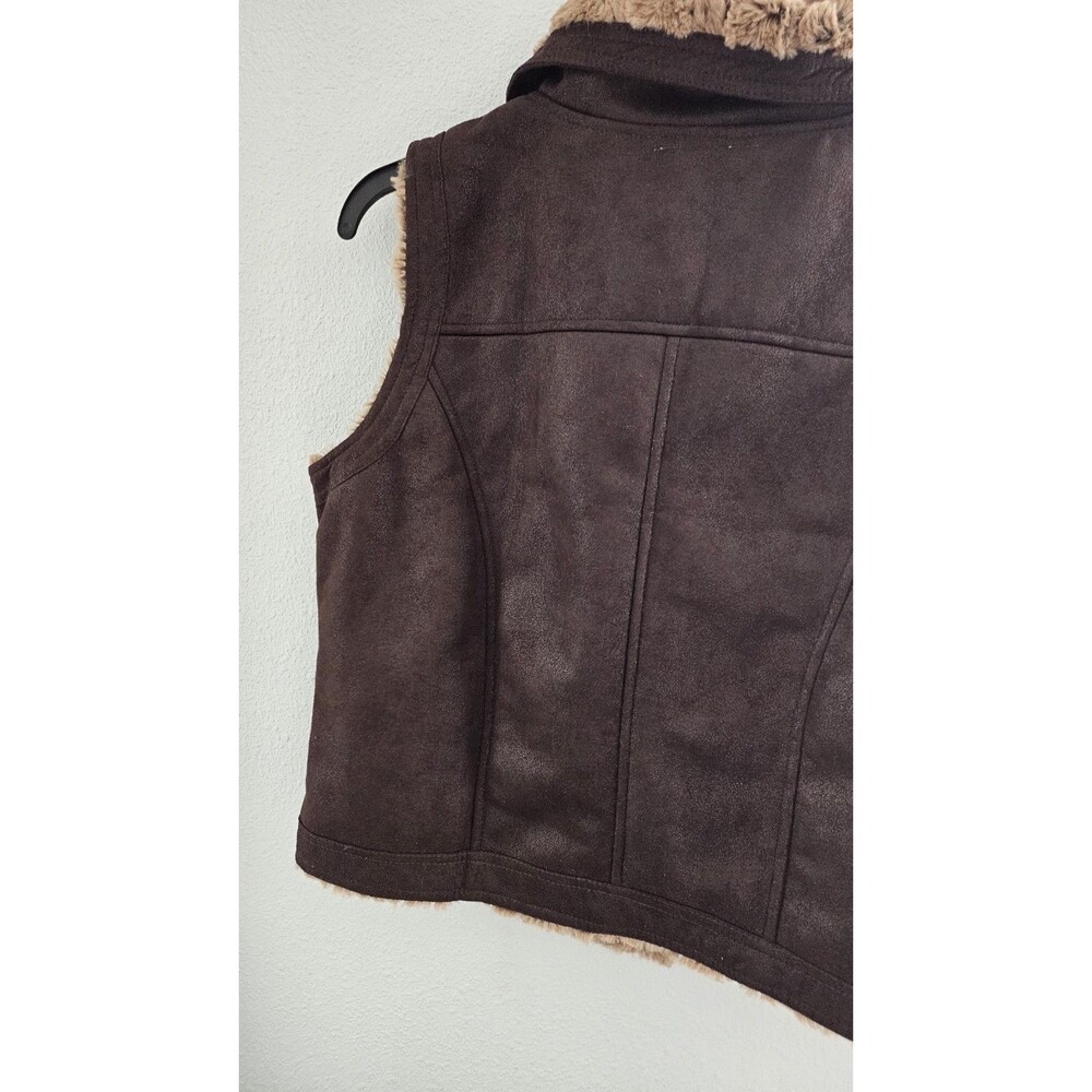 Olive & Oak Women’s L Brown Faux Shearling Faux Suede Vest Full Zip Moto - Picture 9 of 11